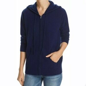 C by Bloomingdale's 100% 2-Ply Cashmere Full Zip Hoodie Luxury Navy Blue Size XS